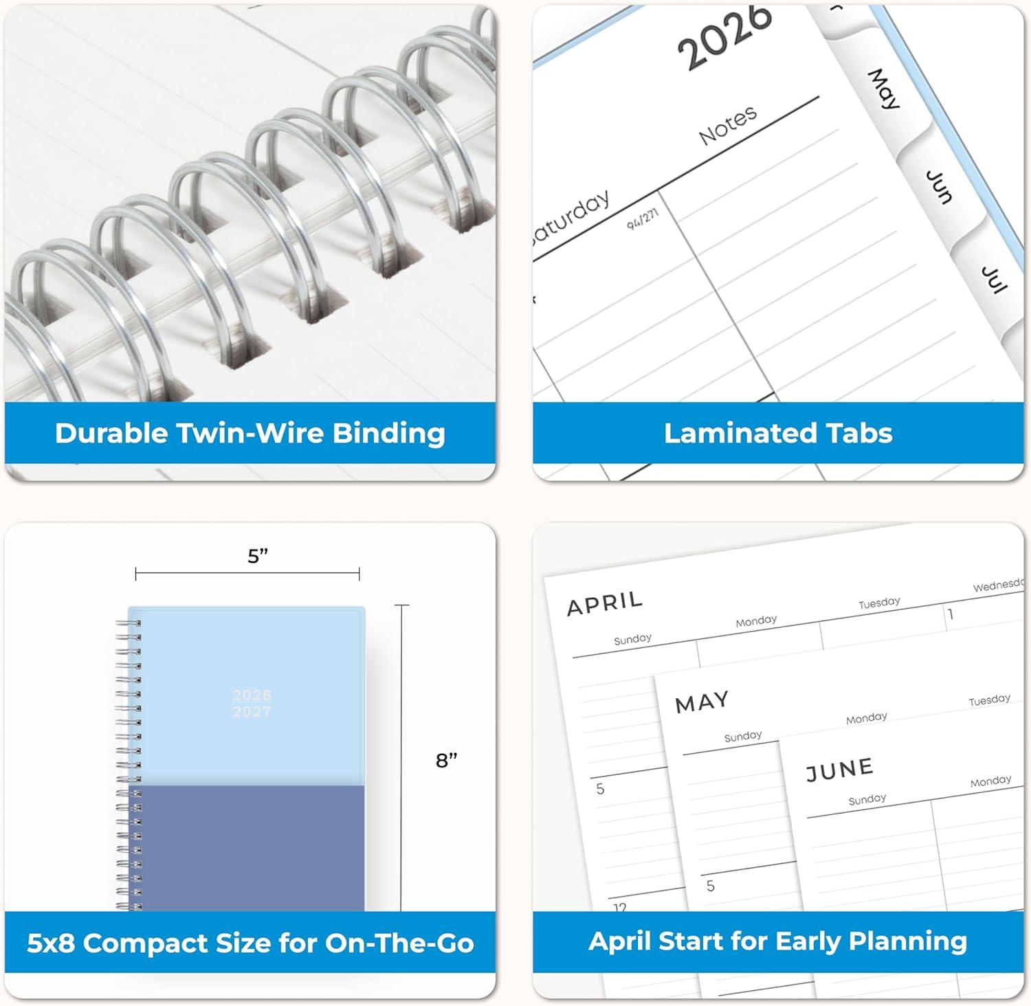 imageBlue Sky 20262027 Weekly and Monthly Academic Year 15 Month Planner Calendar April 2026 June 2027 5 x 8 Flexible Cover With Pockets Wirebound Storage Pocket BluesBlues 20262027