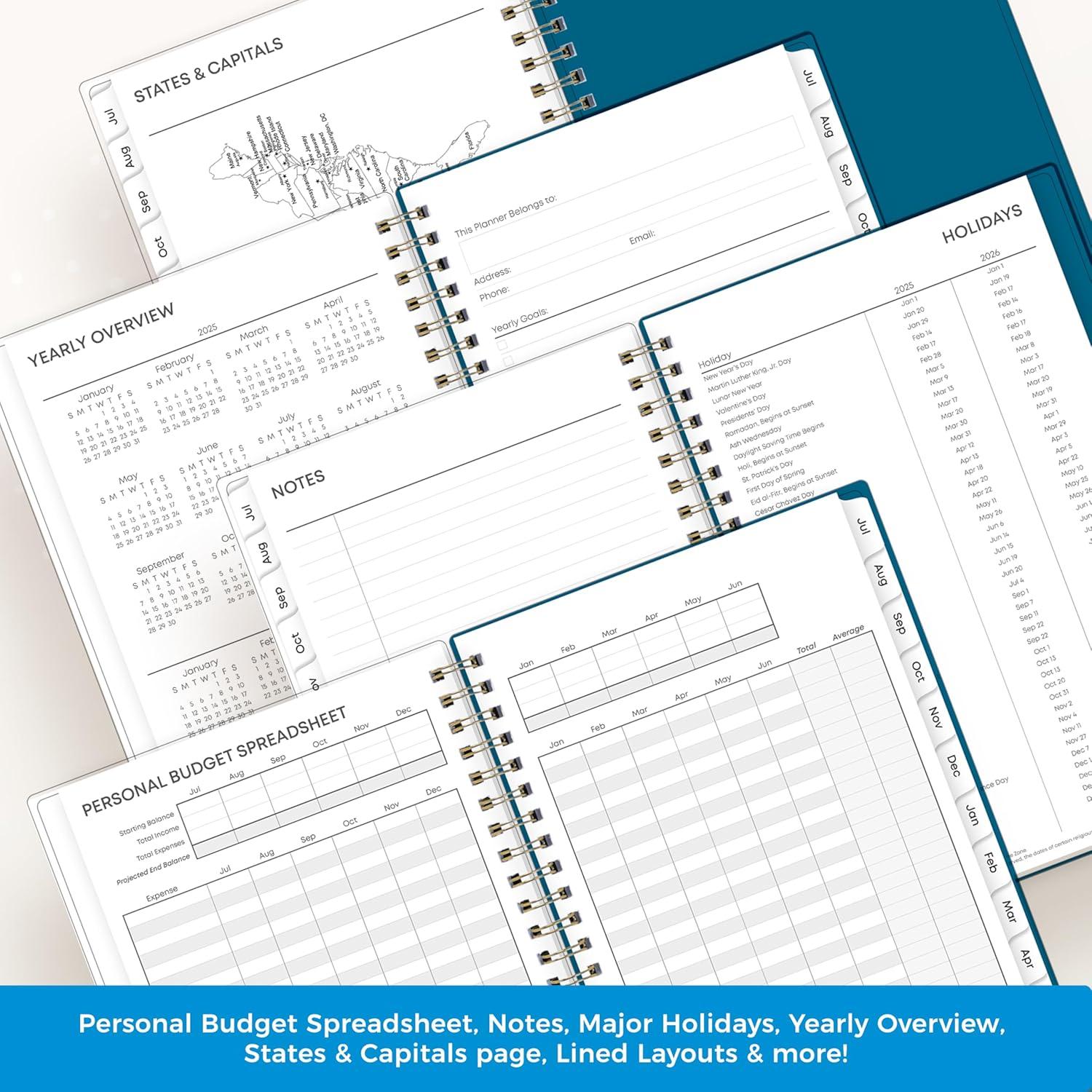 imageBlue Sky 20262027 Weekly and Monthly Academic Year Planner Calendar July 2026 June 2027 5 x 8 Flexible Cover Wirebound Laminated Tabs Bakah BlueBakah Blue 20252026