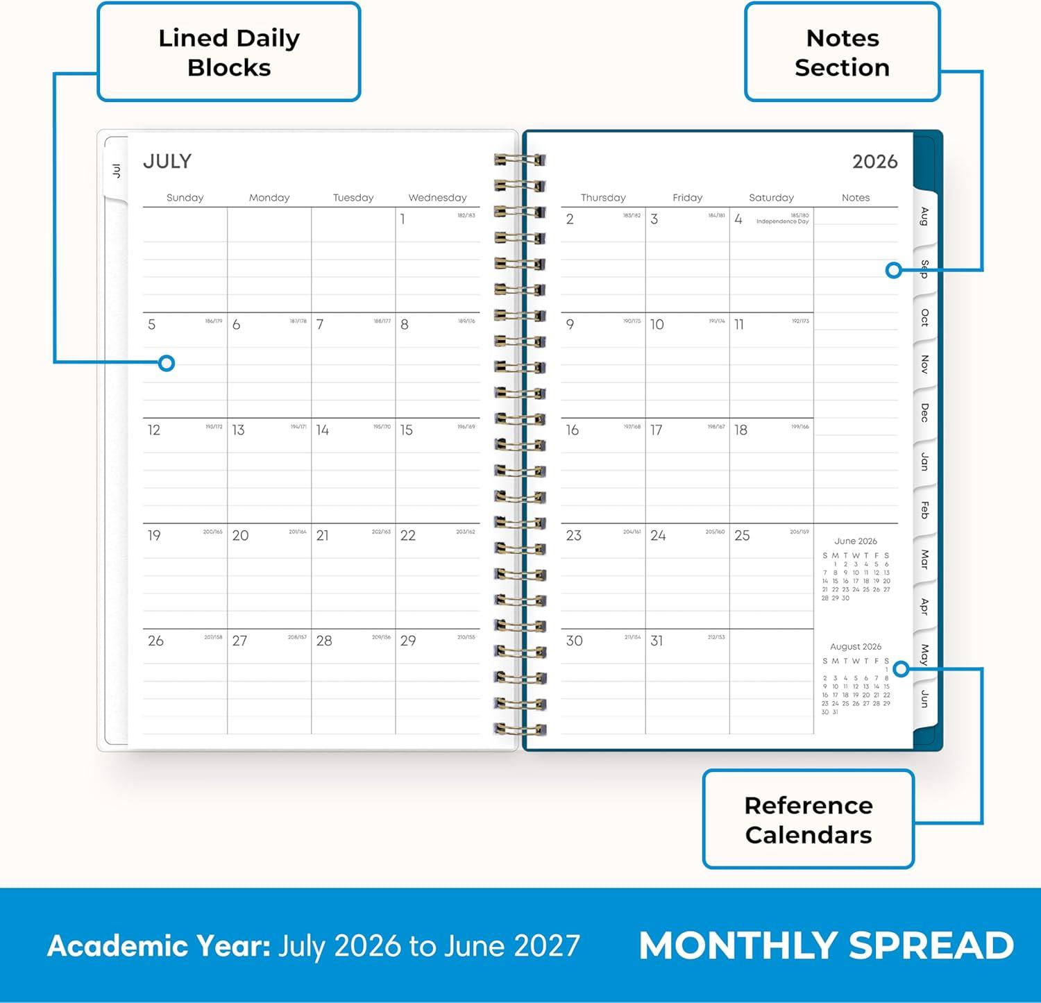 imageBlue Sky 20262027 Weekly and Monthly Academic Year Planner Calendar July 2026 June 2027 5 x 8 Flexible Cover Wirebound Laminated Tabs Bakah BlueBakah Blue 20262027