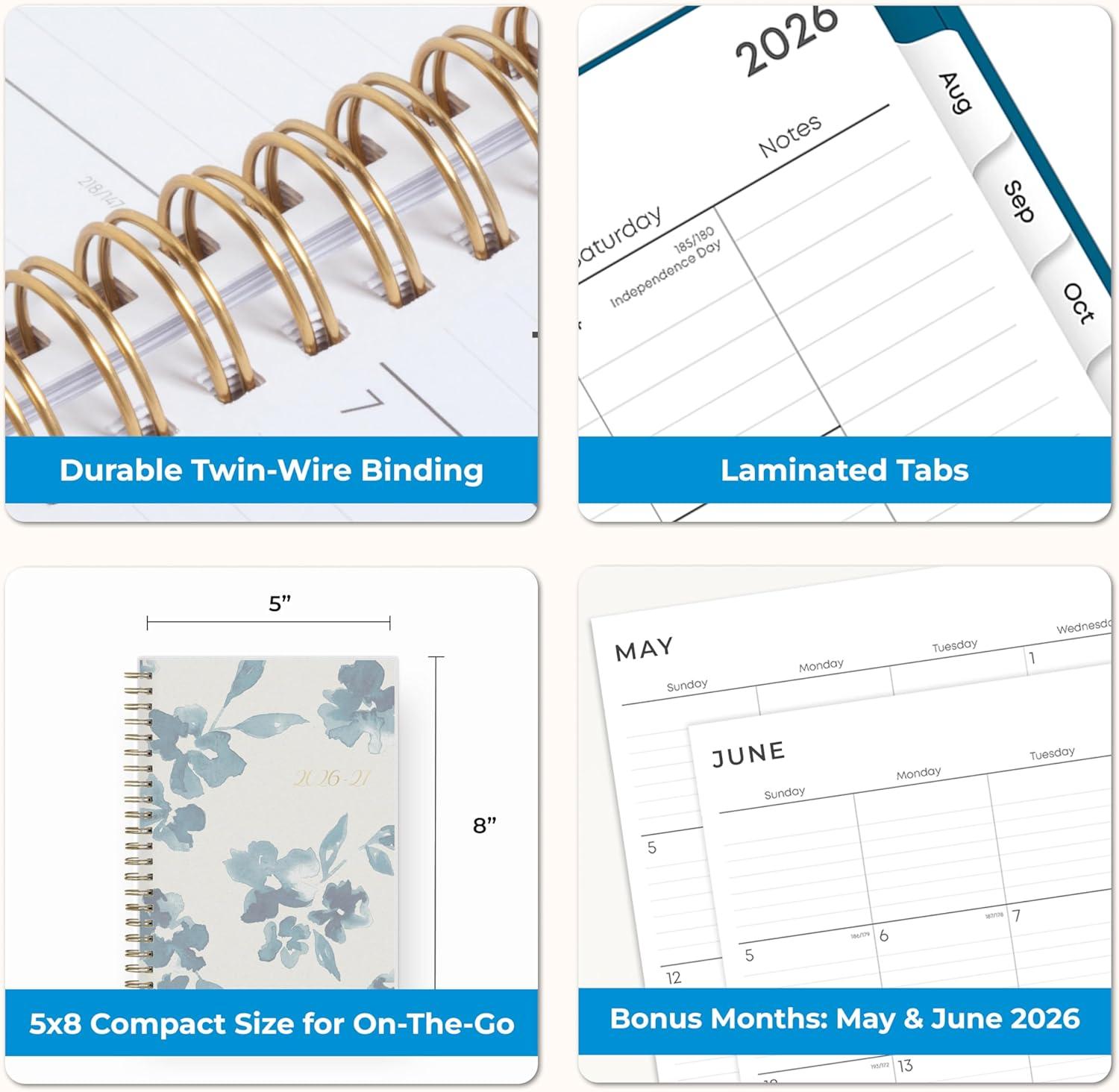 imageBlue Sky 20262027 Weekly and Monthly Academic Year Planner Calendar July 2026 June 2027 5 x 8 Flexible Cover Wirebound Laminated Tabs Bakah BlueBakah Blue 20262027