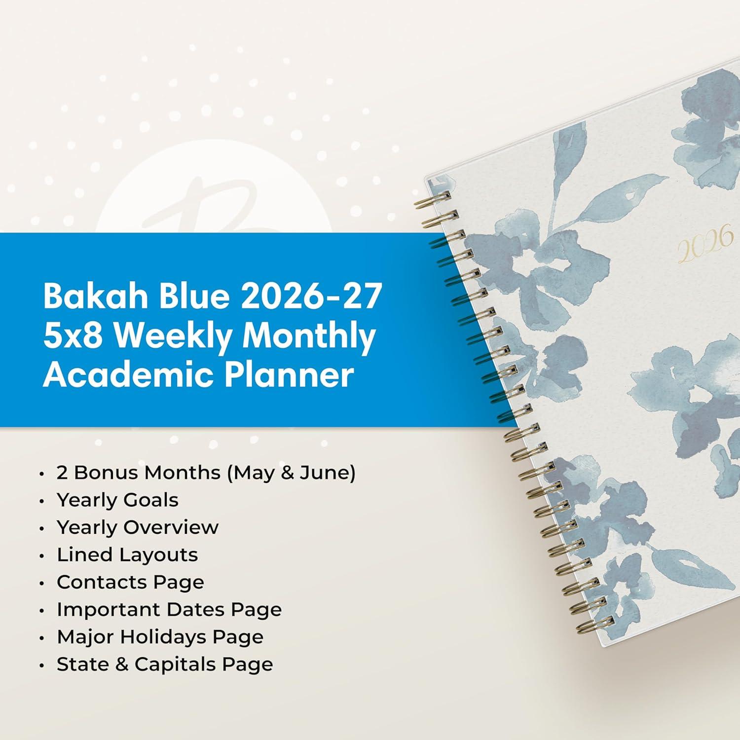 imageBlue Sky 20262027 Weekly and Monthly Academic Year Planner Calendar July 2026 June 2027 5 x 8 Flexible Cover Wirebound Laminated Tabs Bakah BlueBakah Blue 20262027