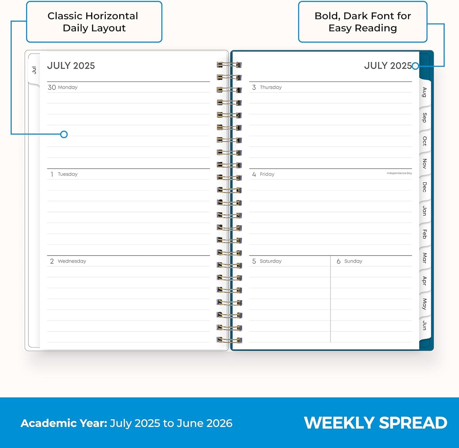 imageBlue Sky 20262027 Weekly and Monthly Academic Year Planner Calendar July 2026 June 2027 5 x 8 Flexible Cover Wirebound Laminated Tabs Bakah BlueBakah Blue 20252026