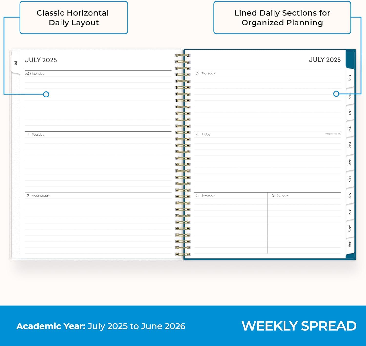 imageBlue Sky 20262027 Weekly and Monthly Academic Year Planner Calendar July 2026 June 2027 5 x 8 Flexible Cover Wirebound Laminated Tabs Bakah BlueBakah Blue 20252026