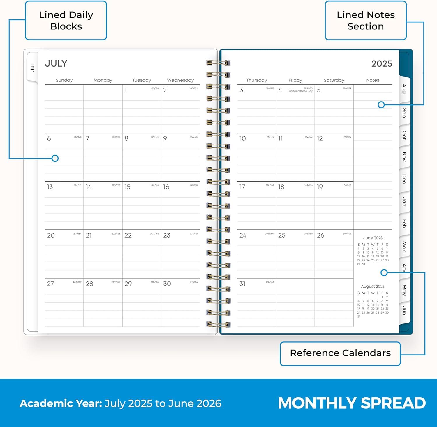 imageBlue Sky 20262027 Weekly and Monthly Academic Year Planner Calendar July 2026 June 2027 5 x 8 Flexible Cover Wirebound Laminated Tabs Bakah BlueBakah Blue 20252026