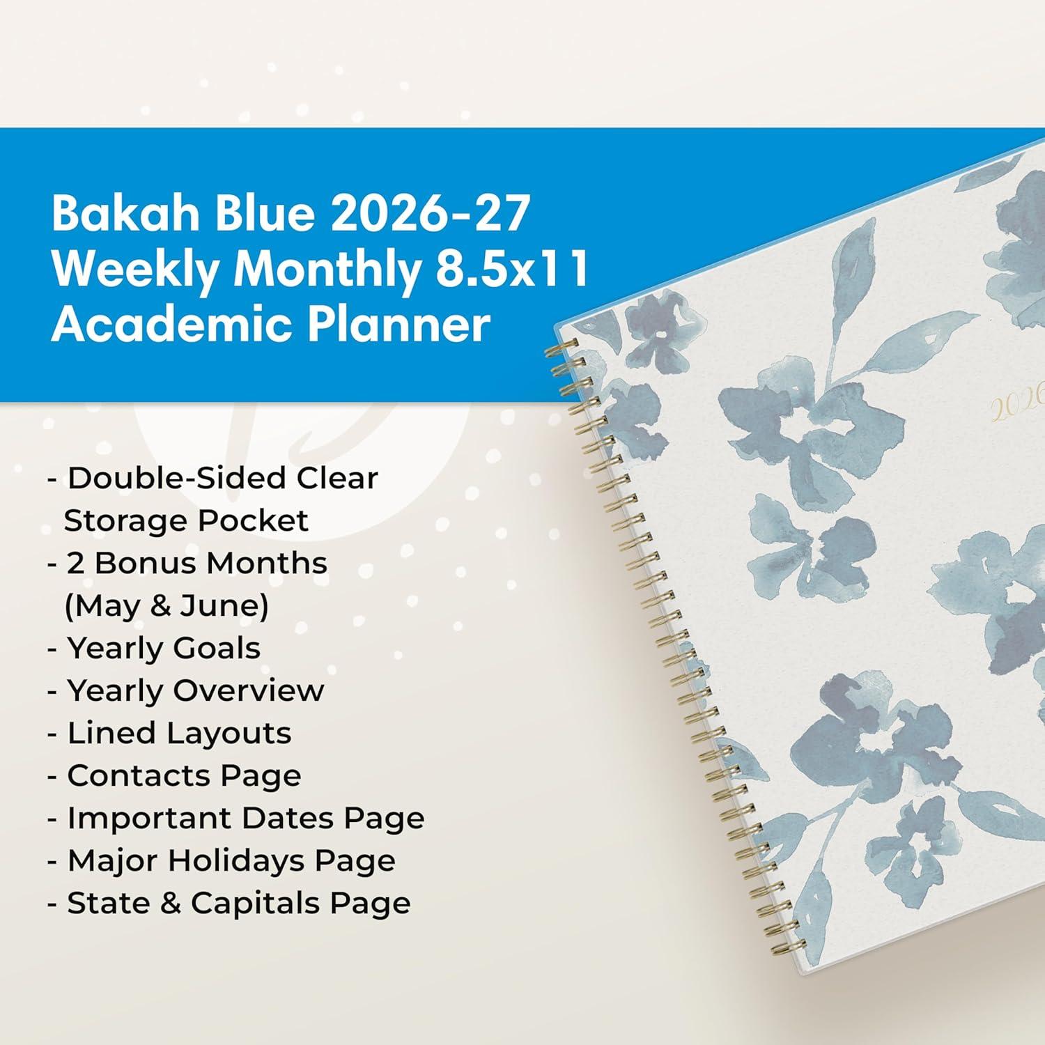 imageBlue Sky 20262027 Weekly and Monthly Academic Year Planner Calendar July 2026 June 2027 5 x 8 Flexible Cover Wirebound Laminated Tabs Bakah BlueBakah Blue 20262027