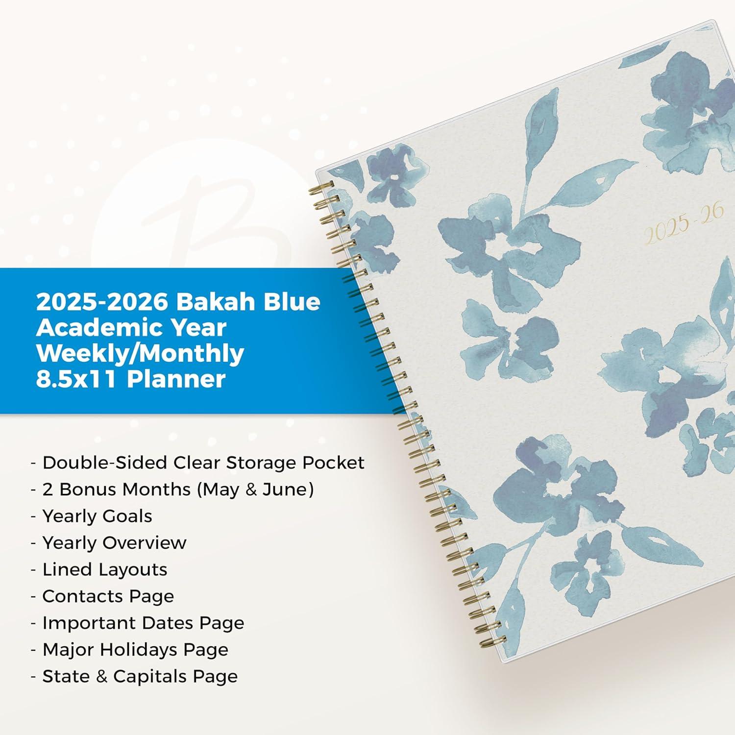 imageBlue Sky 20262027 Weekly and Monthly Academic Year Planner Calendar July 2026 June 2027 5 x 8 Flexible Cover Wirebound Laminated Tabs Bakah BlueBakah Blue 20252026