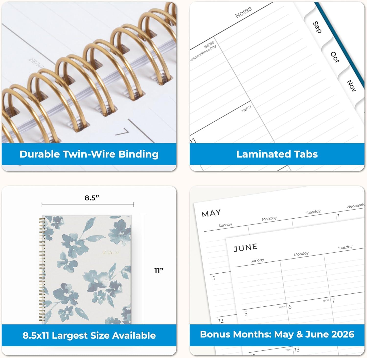 imageBlue Sky 20262027 Weekly and Monthly Academic Year Planner Calendar July 2026 June 2027 5 x 8 Flexible Cover Wirebound Laminated Tabs Bakah BlueBakah Blue 20262027
