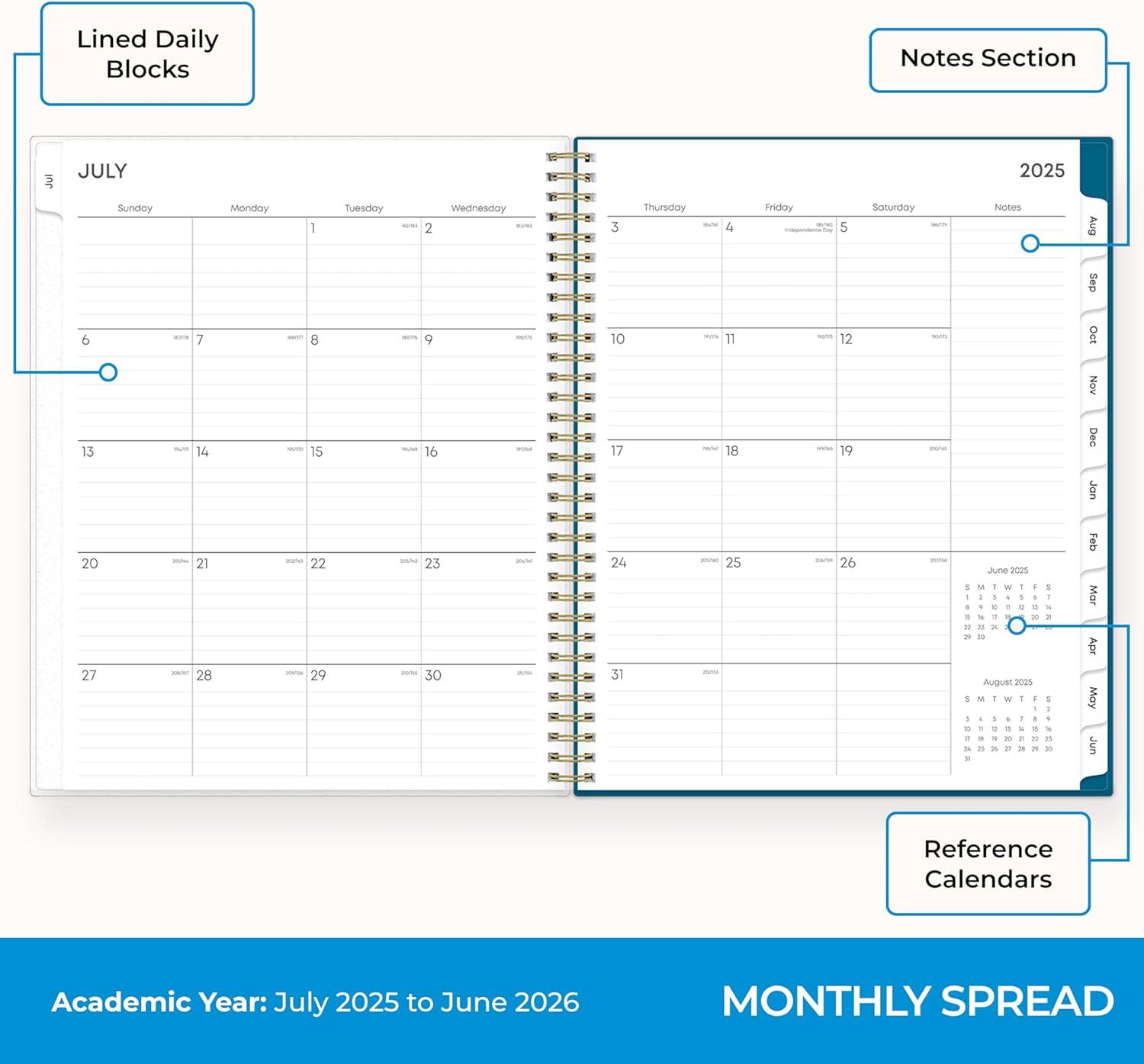 imageBlue Sky 20262027 Weekly and Monthly Academic Year Planner Calendar July 2026 June 2027 5 x 8 Flexible Cover Wirebound Laminated Tabs Bakah BlueBakah Blue 20252026