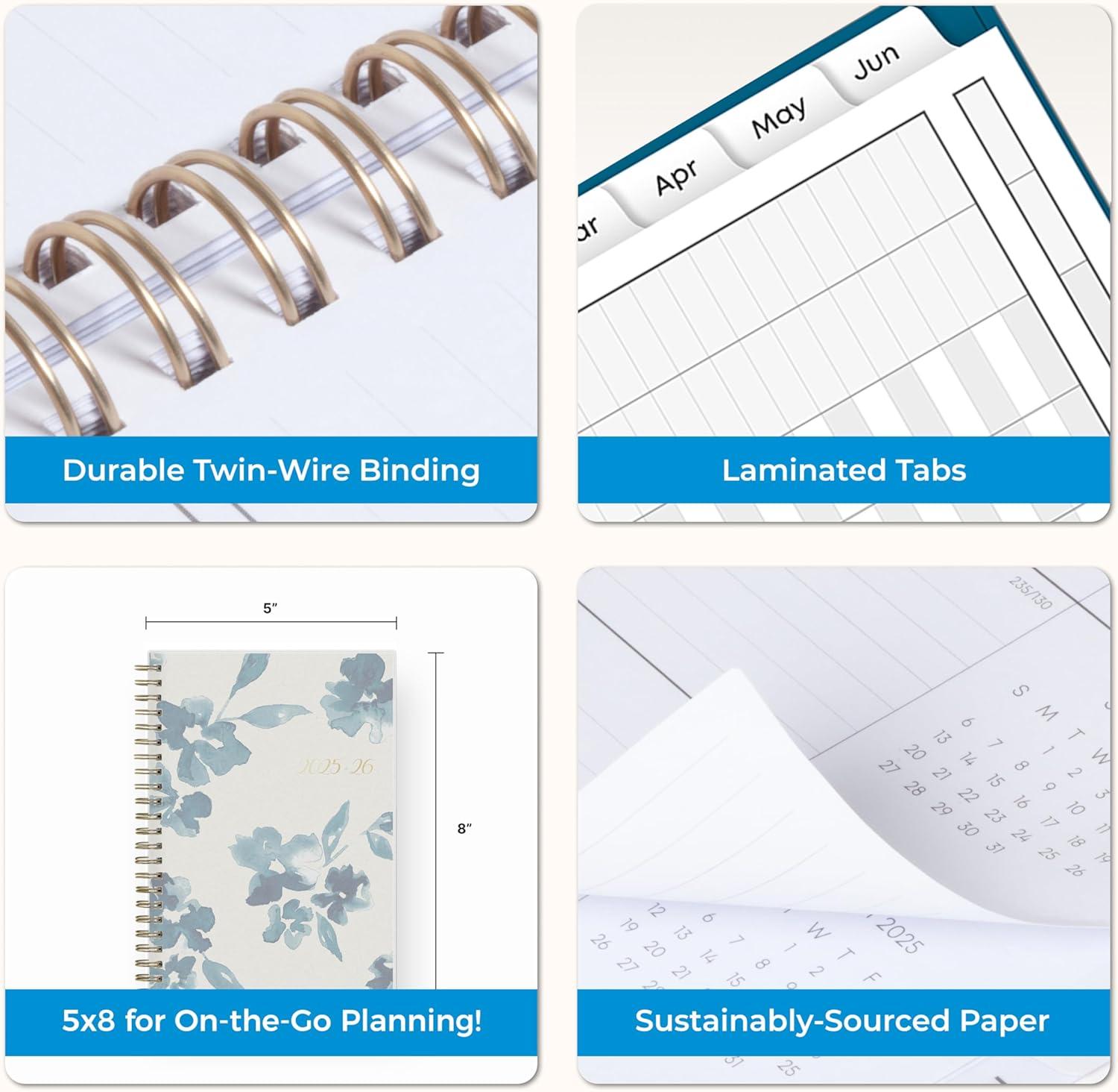 imageBlue Sky 20262027 Weekly and Monthly Academic Year Planner Calendar July 2026 June 2027 5 x 8 Flexible Cover Wirebound Laminated Tabs Bakah BlueBakah Blue 20252026