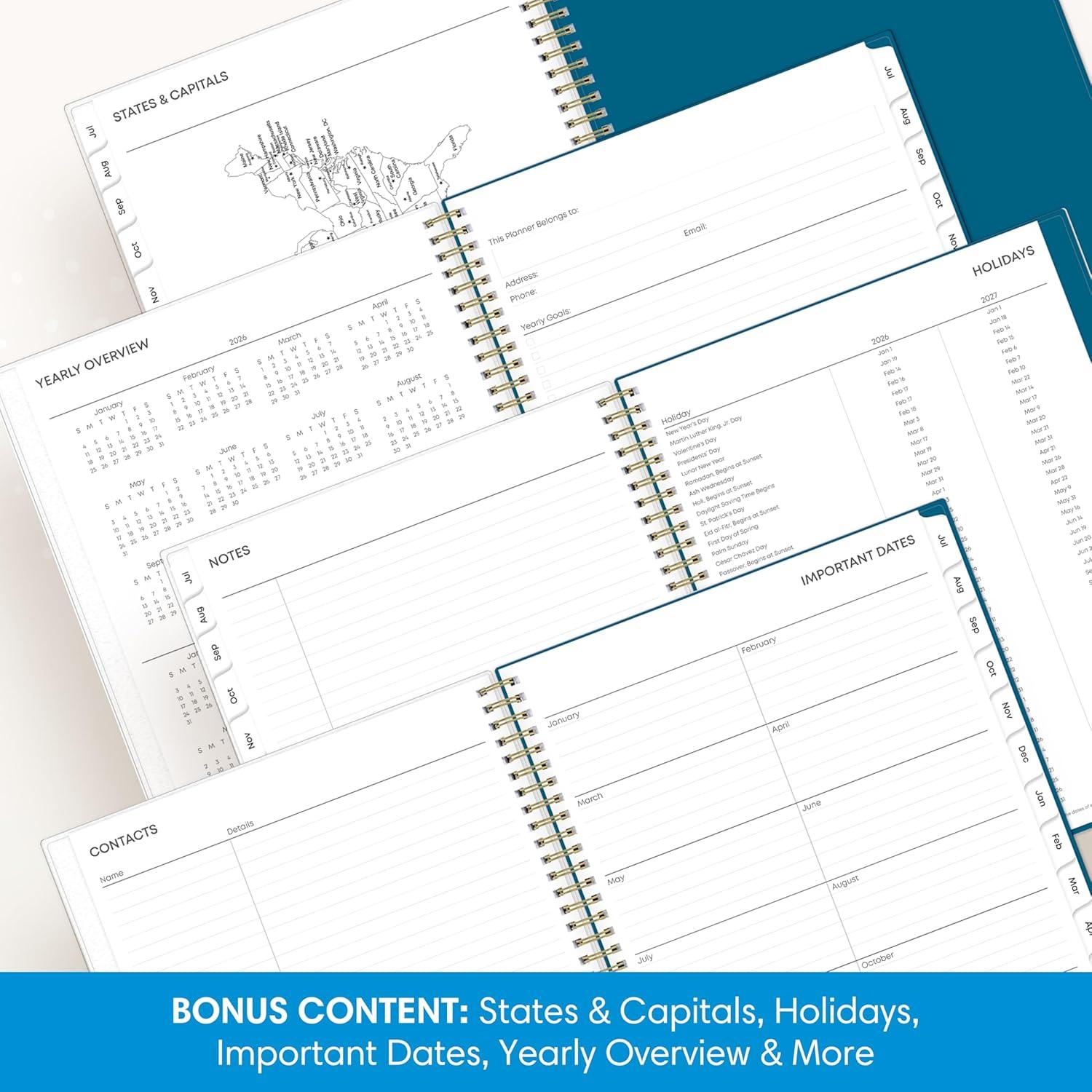 imageBlue Sky 20262027 Weekly and Monthly Academic Year Planner Calendar July 2026 June 2027 5 x 8 Flexible Cover Wirebound Laminated Tabs Bakah BlueBakah Blue 20262027