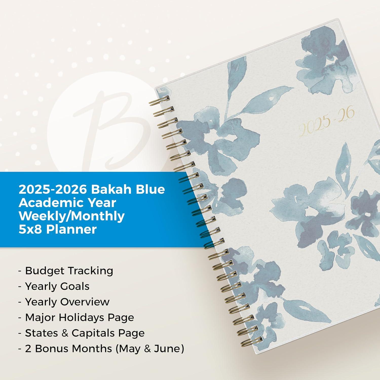imageBlue Sky 20262027 Weekly and Monthly Academic Year Planner Calendar July 2026 June 2027 5 x 8 Flexible Cover Wirebound Laminated Tabs Bakah BlueBakah Blue 20252026