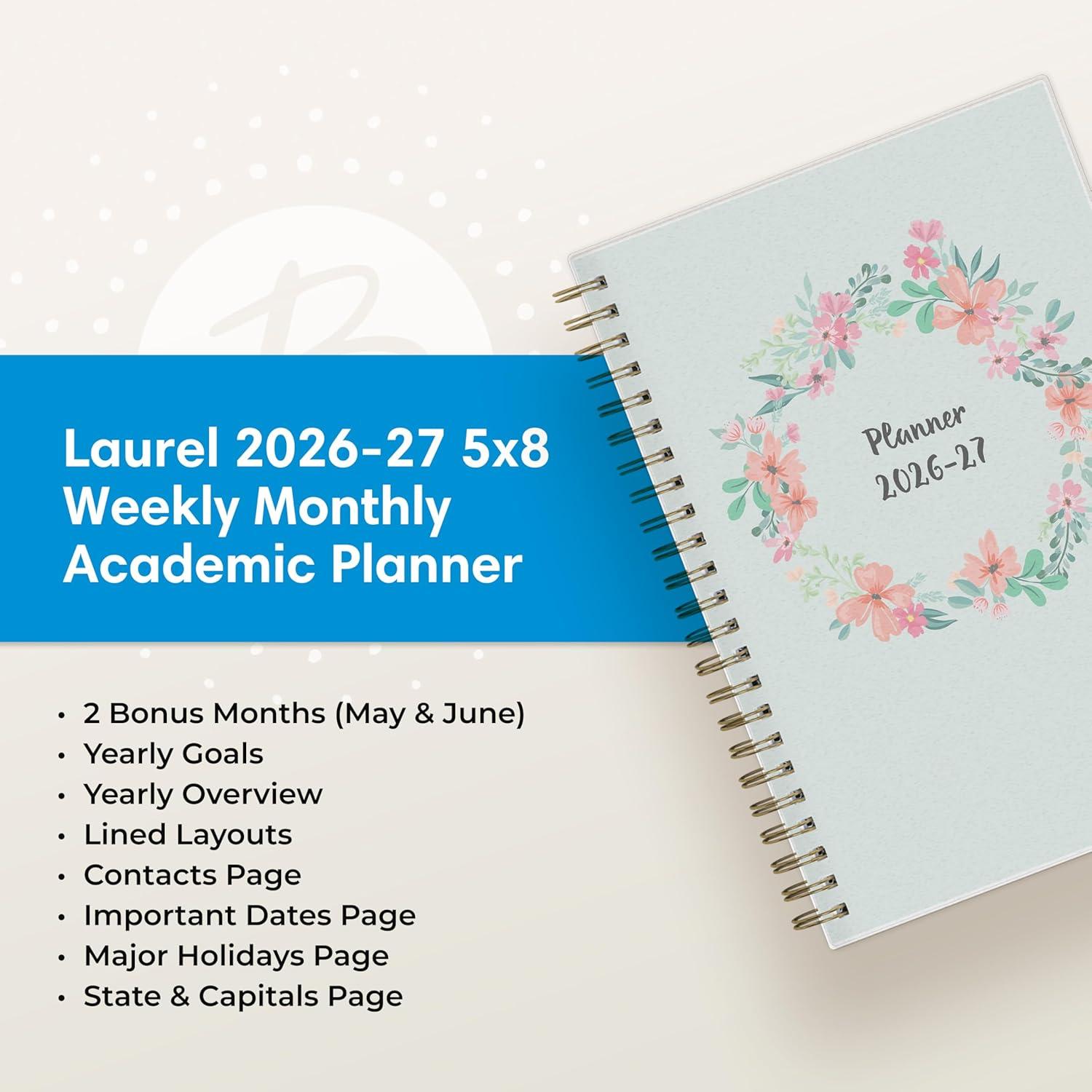 imageBlue Sky 20262027 Weekly and Monthly Academic Year Planner Calendar July 2026 June 2027 5 x 8 Flexible Cover Wirebound Laminated Tabs LaurelLaurel 20262027