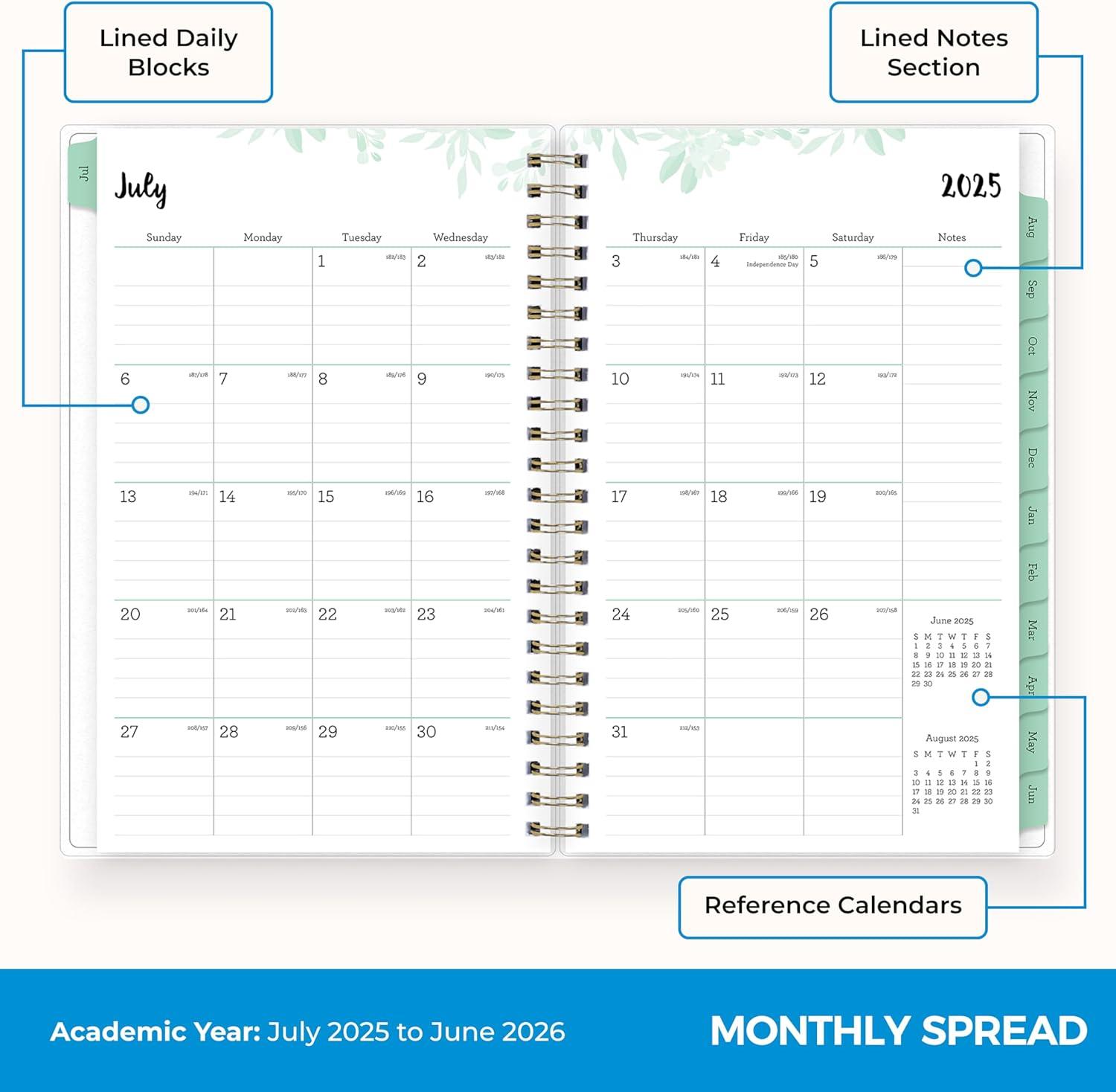 imageBlue Sky 20262027 Weekly and Monthly Academic Year Planner Calendar July 2026 June 2027 5 x 8 Flexible Cover Wirebound Laminated Tabs LaurelLaurel 20252026