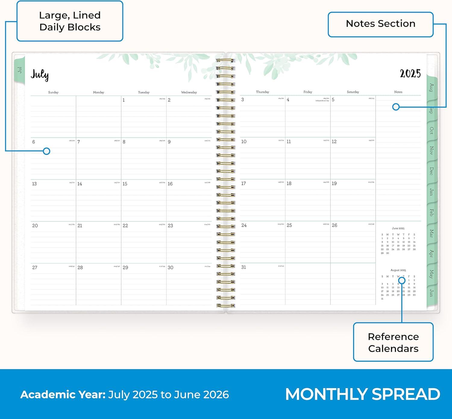imageBlue Sky 20262027 Weekly and Monthly Academic Year Planner Calendar July 2026 June 2027 5 x 8 Flexible Cover Wirebound Laminated Tabs LaurelLaurel 20252026