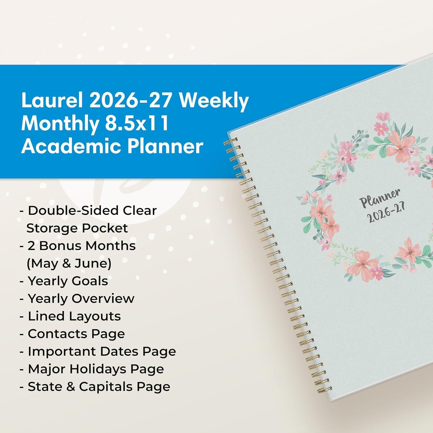 imageBlue Sky 20262027 Weekly and Monthly Academic Year Planner Calendar July 2026 June 2027 5 x 8 Flexible Cover Wirebound Laminated Tabs LaurelLaurel 20262027