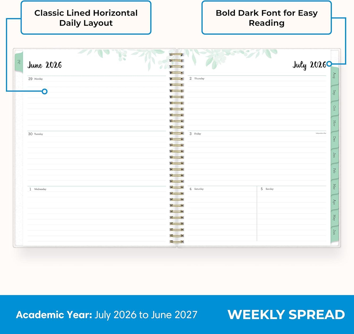 imageBlue Sky 20262027 Weekly and Monthly Academic Year Planner Calendar July 2026 June 2027 5 x 8 Flexible Cover Wirebound Laminated Tabs LaurelLaurel 20262027