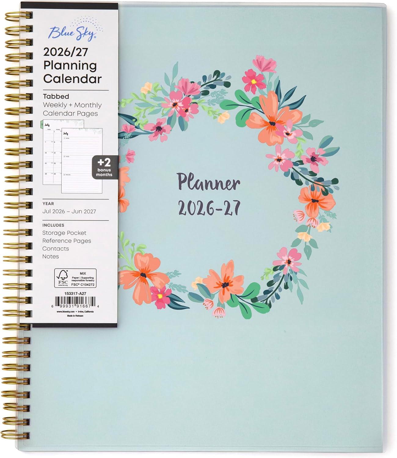 imageBlue Sky 20262027 Weekly and Monthly Academic Year Planner Calendar July 2026 June 2027 5 x 8 Flexible Cover Wirebound Laminated Tabs LaurelLaurel 20262027