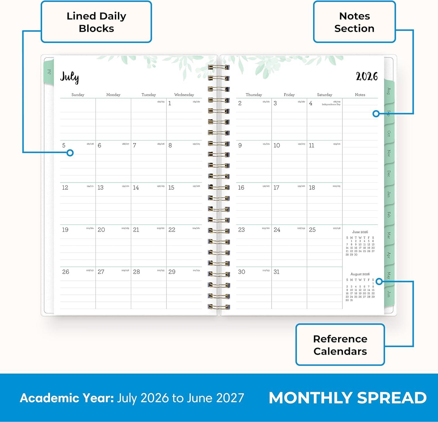 imageBlue Sky 20262027 Weekly and Monthly Academic Year Planner Calendar July 2026 June 2027 5 x 8 Flexible Cover Wirebound Laminated Tabs LaurelLaurel 20262027