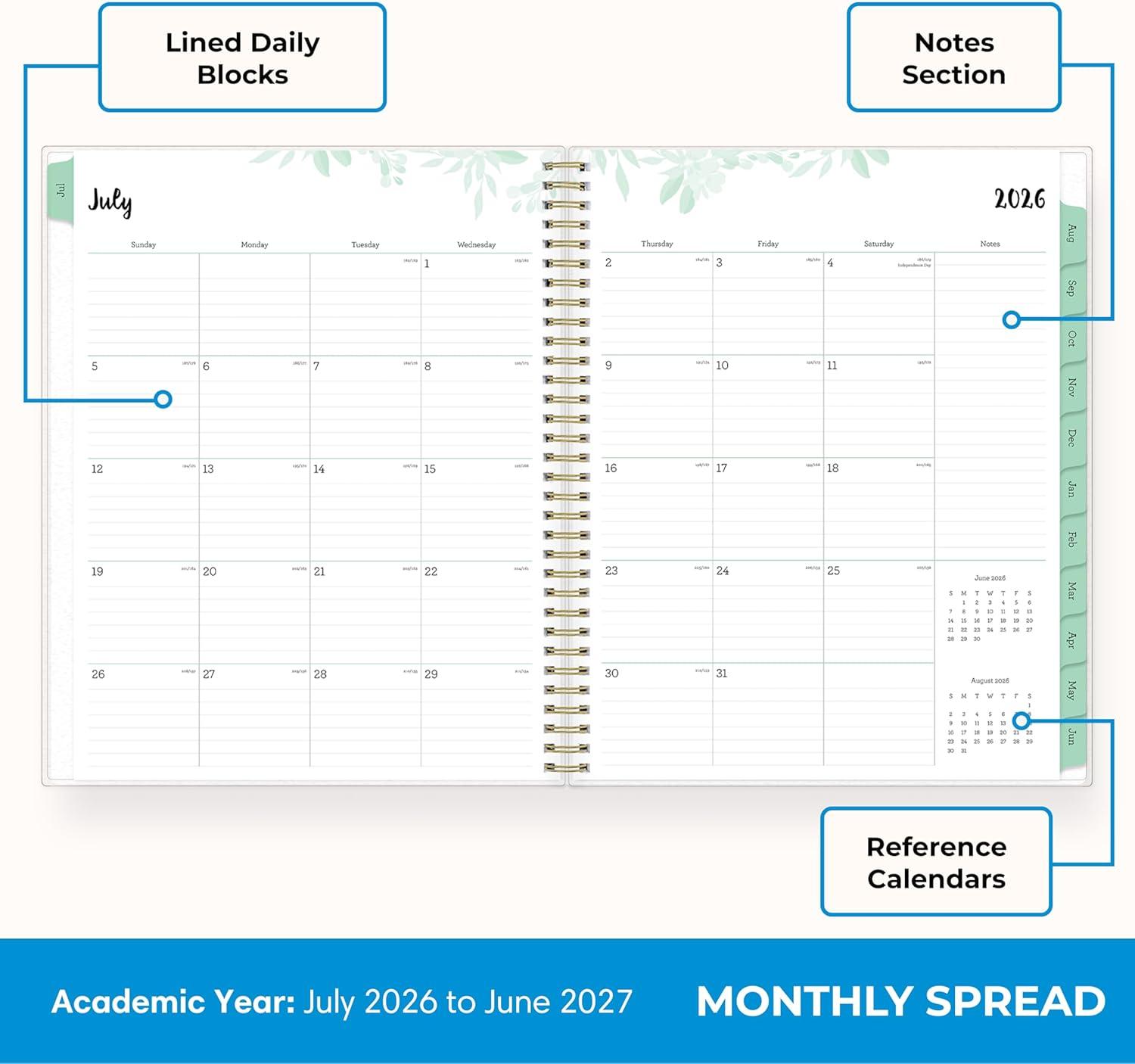 imageBlue Sky 20262027 Weekly and Monthly Academic Year Planner Calendar July 2026 June 2027 5 x 8 Flexible Cover Wirebound Laminated Tabs LaurelLaurel 20262027