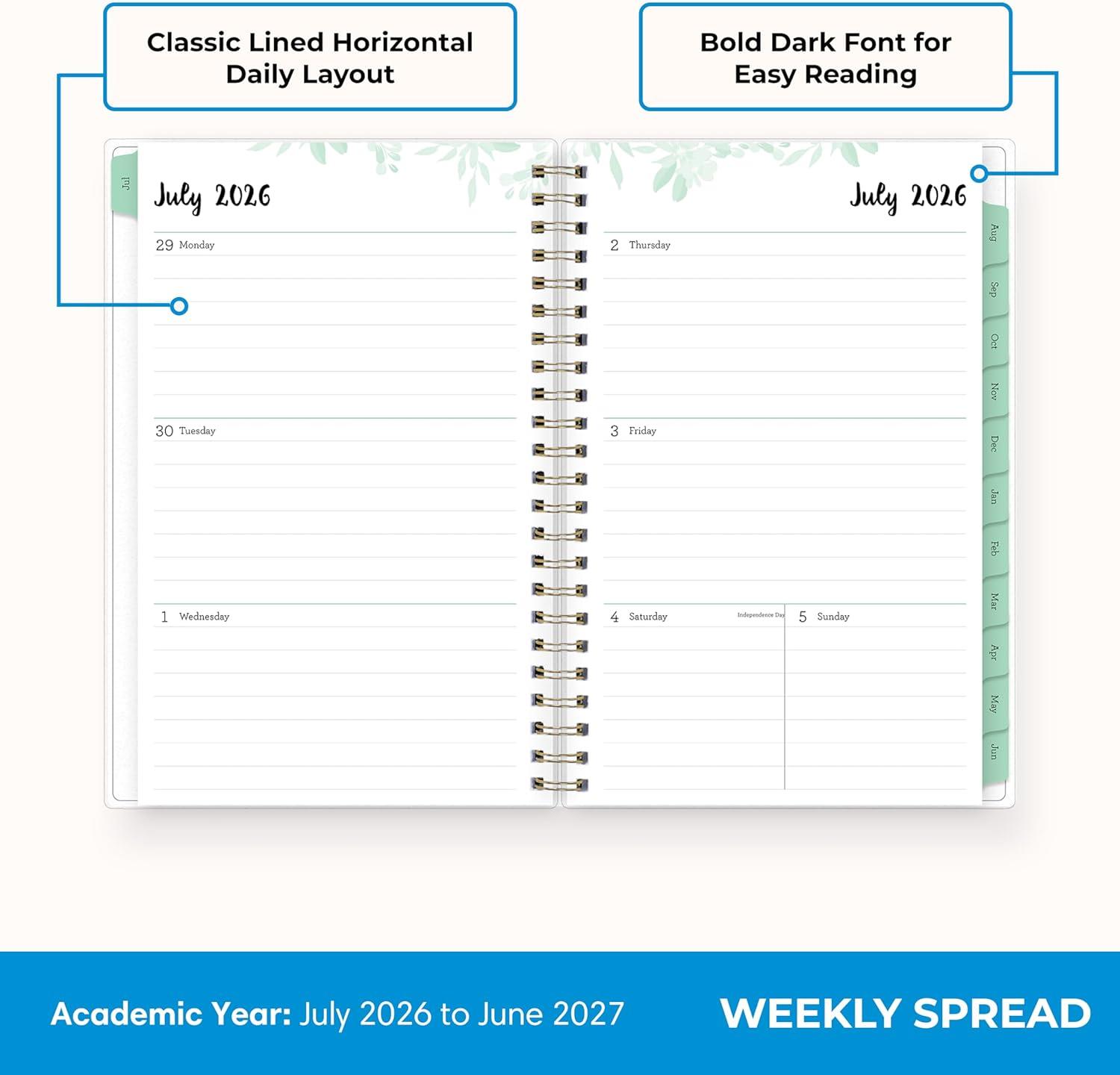 imageBlue Sky 20262027 Weekly and Monthly Academic Year Planner Calendar July 2026 June 2027 5 x 8 Flexible Cover Wirebound Laminated Tabs LaurelLaurel 20262027