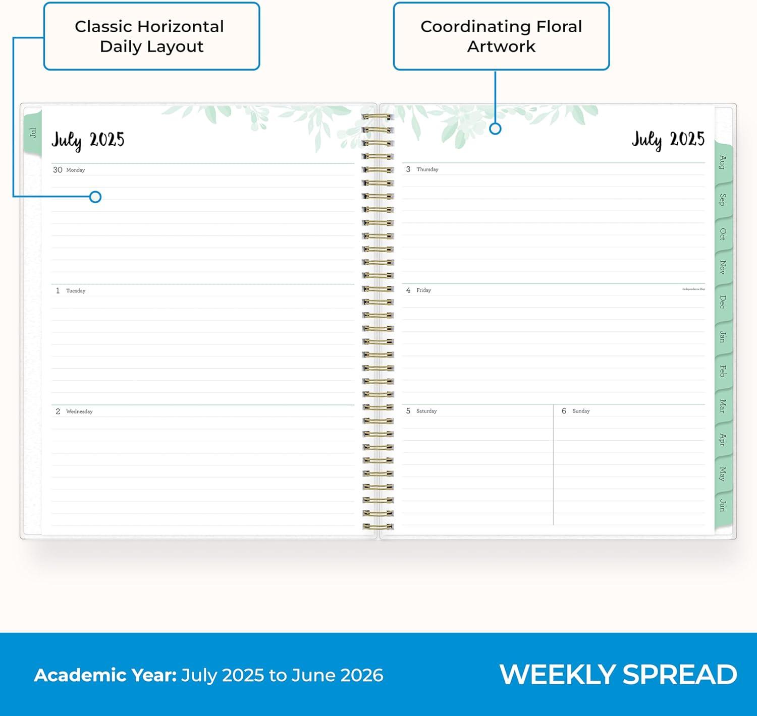 imageBlue Sky 20262027 Weekly and Monthly Academic Year Planner Calendar July 2026 June 2027 5 x 8 Flexible Cover Wirebound Laminated Tabs LaurelLaurel 20252026