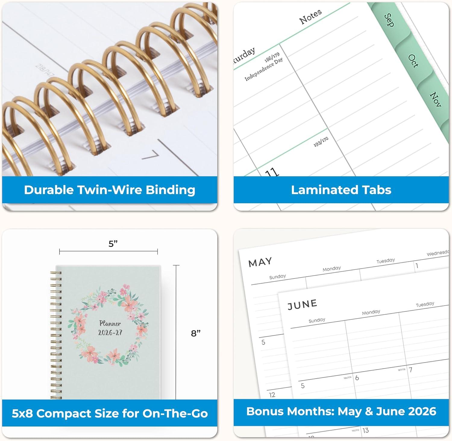 imageBlue Sky 20262027 Weekly and Monthly Academic Year Planner Calendar July 2026 June 2027 5 x 8 Flexible Cover Wirebound Laminated Tabs LaurelLaurel 20262027