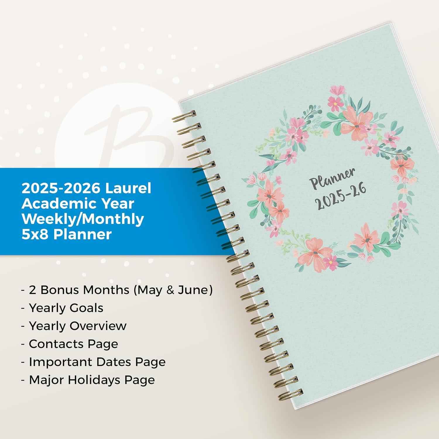imageBlue Sky 20262027 Weekly and Monthly Academic Year Planner Calendar July 2026 June 2027 5 x 8 Flexible Cover Wirebound Laminated Tabs LaurelLaurel 20252026