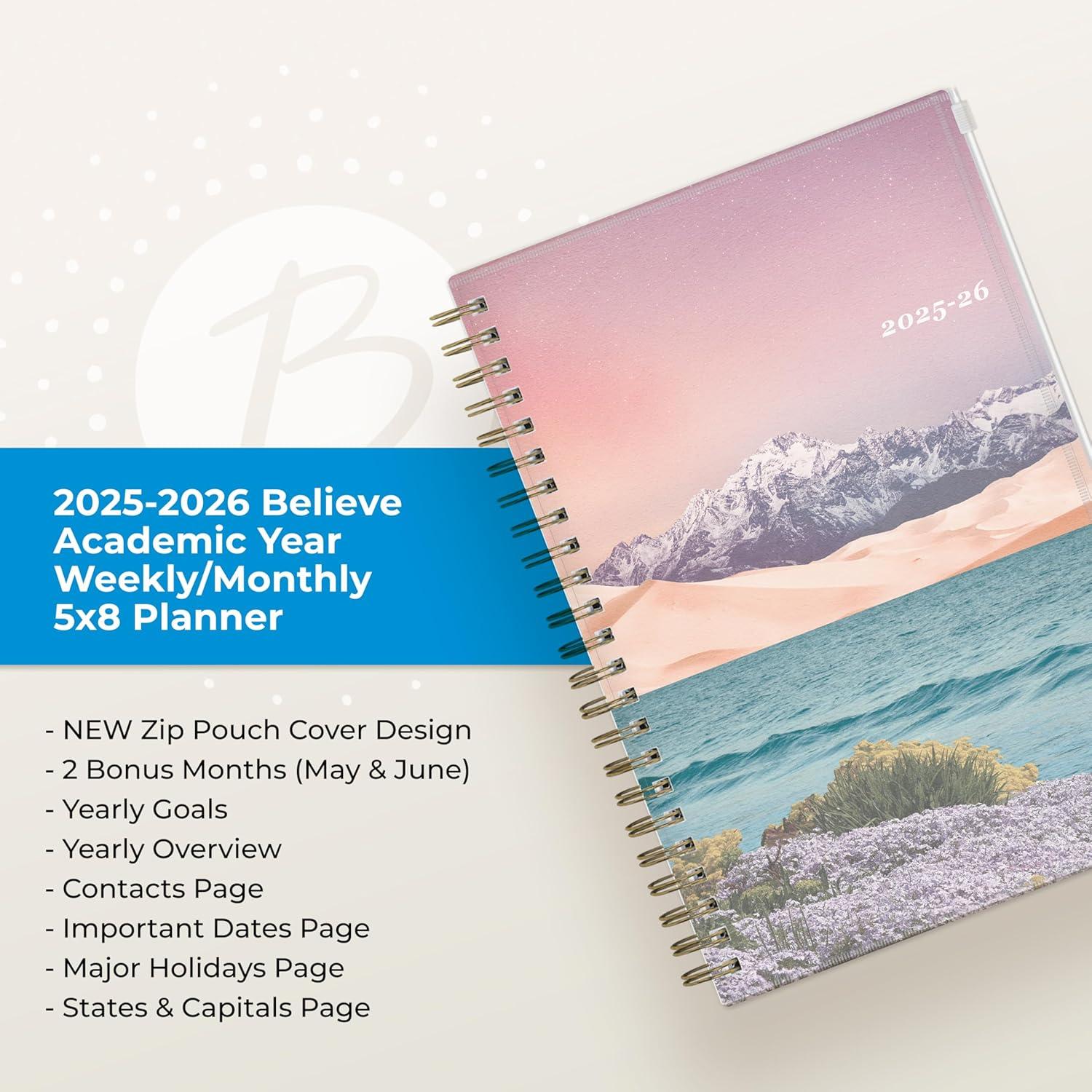 imageBlue Sky 20262027 Weekly and Monthly Academic Year Planner Calendar July 2026 June 2027 5 x 8 Flexible Cover With Zip Pouch Wirebound Storage Pocket Enough to BelieveEnough to Believe 20252026
