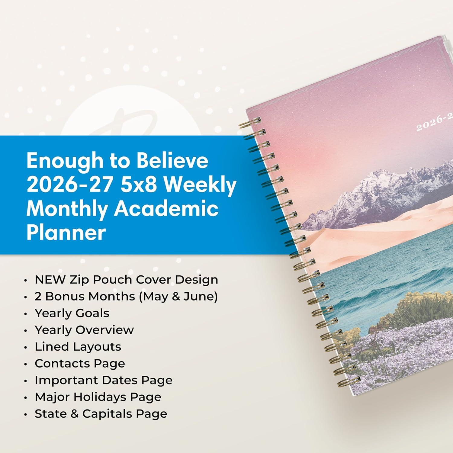 imageBlue Sky 20262027 Weekly and Monthly Academic Year Planner Calendar July 2026 June 2027 5 x 8 Flexible Cover With Zip Pouch Wirebound Storage Pocket Enough to BelieveEnough to Believe 20262027