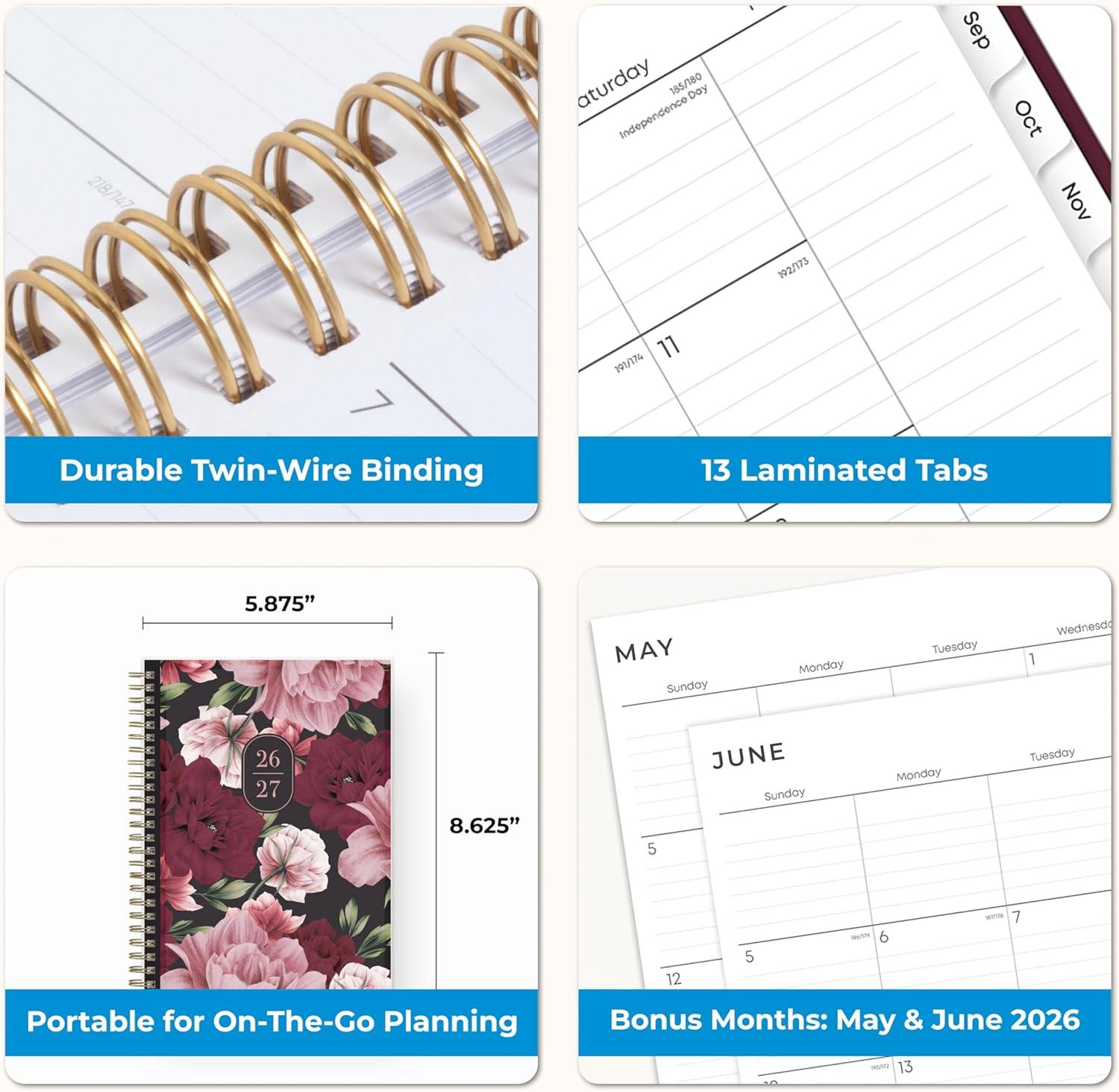 imageBlue Sky 20262027 Weekly and Monthly Academic Year Planner Calendar July 2026 June 2027 5875 x 8625 Flexible Pocket Cover Wirebound Laminated Tabs Includes Extra 30 Sheets of Notes Dark PeoniesDark Peonies 20262027