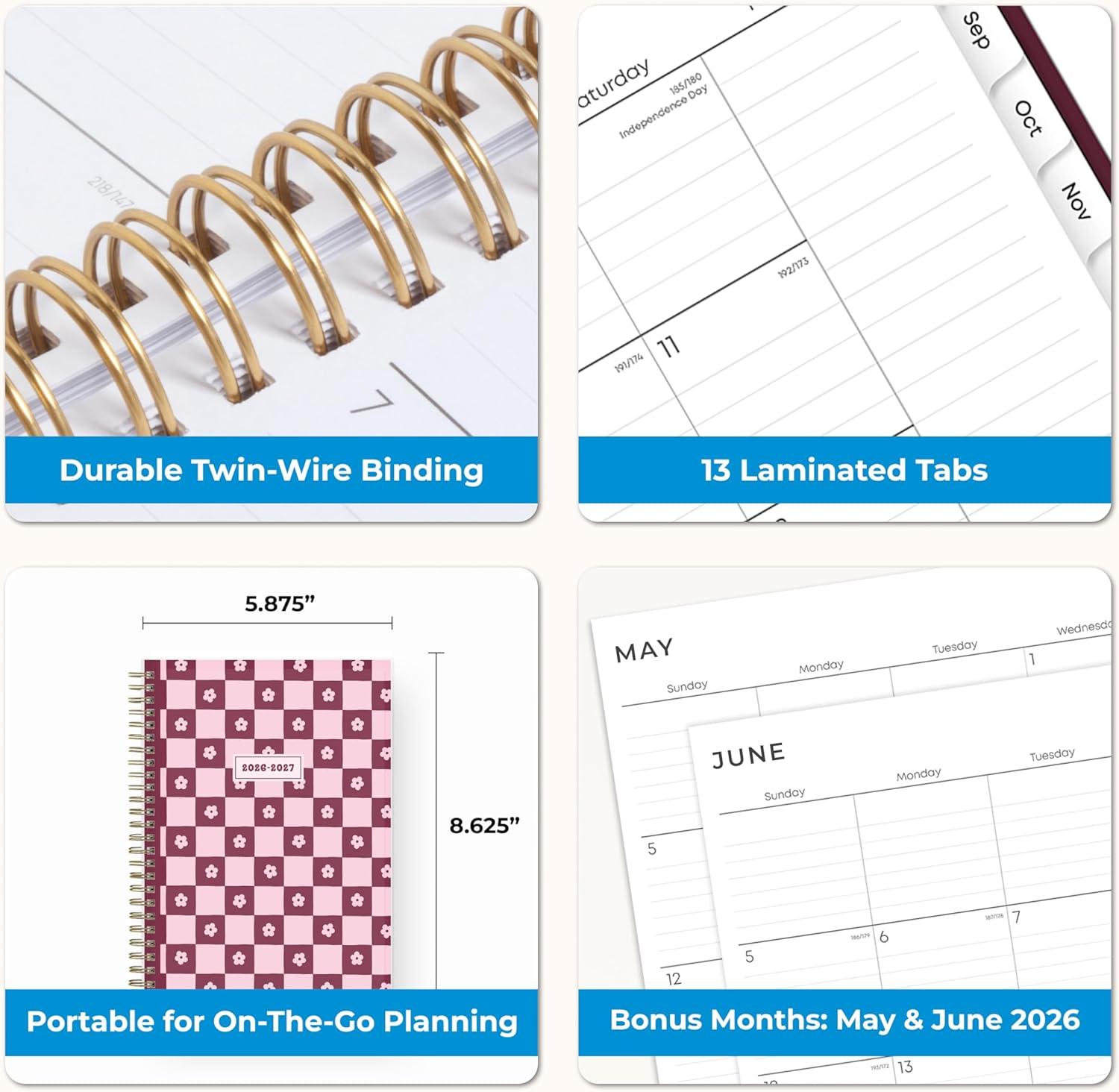 imageBlue Sky 20262027 Weekly and Monthly Academic Year Planner Calendar July 2026 June 2027 5875 x 8625 Flexible Pocket Cover Wirebound Laminated Tabs Includes Extra 30 Sheets of Notes Dark PeoniesMayla 20262027