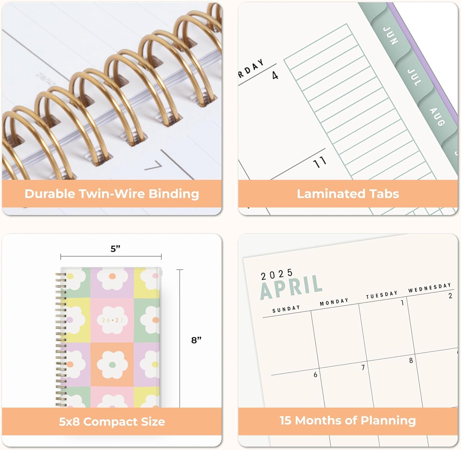 imageBlue Sky Brook Gossen 15 Month 20262027 Weekly and Monthly Academic Year Planner Calendar April 2026 June 2027 5 x 8 Flexible Cover With Zip Pouch Wirebound Laminated Tabs Storage Pocket Rainbow CityDaisy 20262027