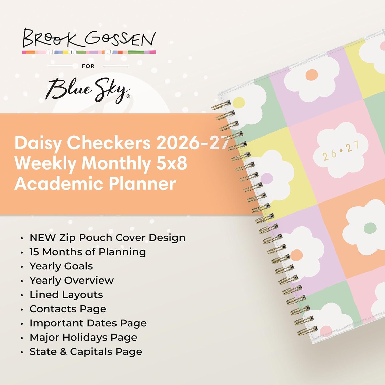 imageBlue Sky Brook Gossen 15 Month 20262027 Weekly and Monthly Academic Year Planner Calendar April 2026 June 2027 5 x 8 Flexible Cover With Zip Pouch Wirebound Laminated Tabs Storage Pocket Rainbow CityDaisy 20262027