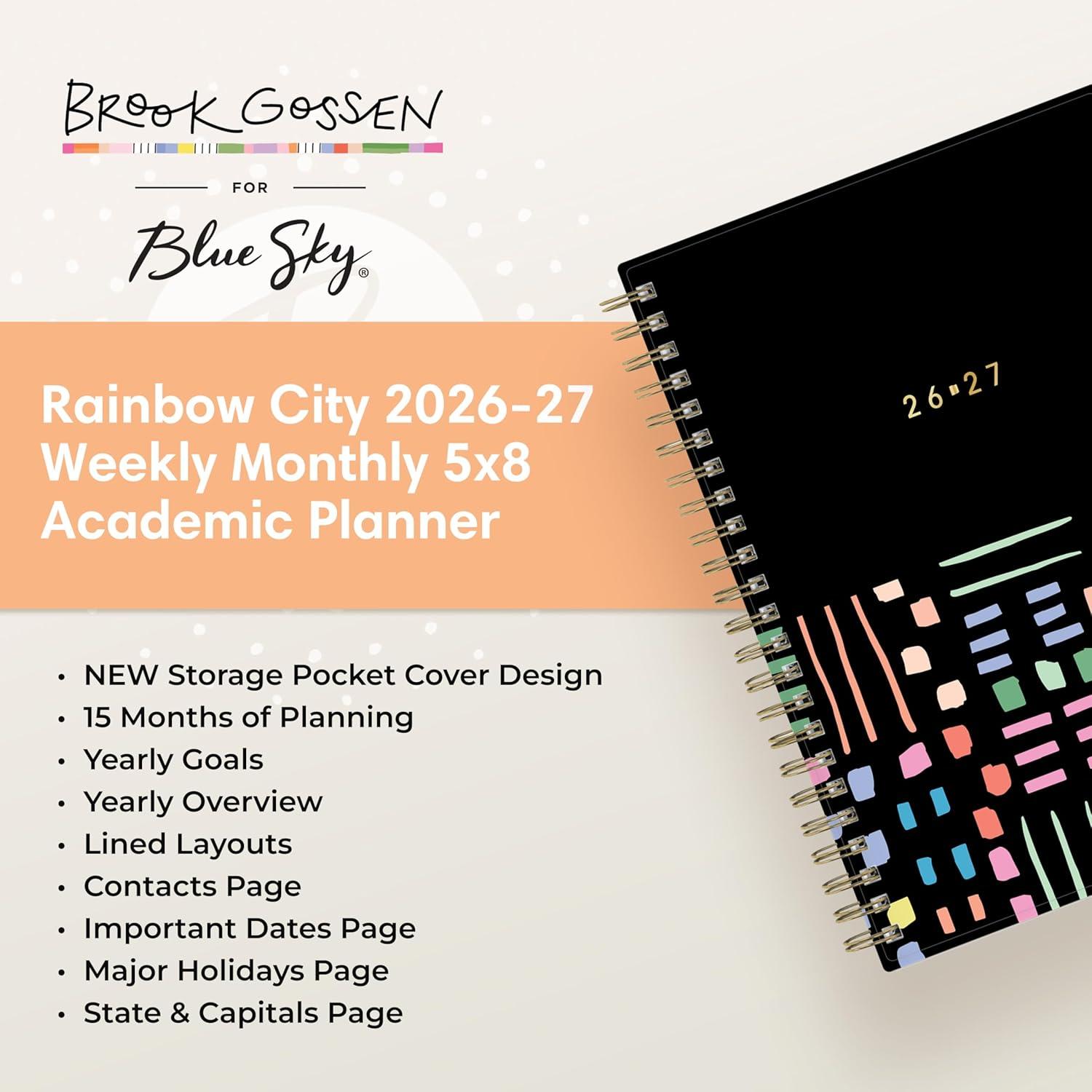 imageBlue Sky Brook Gossen 15 Month 20262027 Weekly and Monthly Academic Year Planner Calendar April 2026 June 2027 5 x 8 Flexible Cover With Zip Pouch Wirebound Laminated Tabs Storage Pocket Rainbow CityRainbow City 20262027