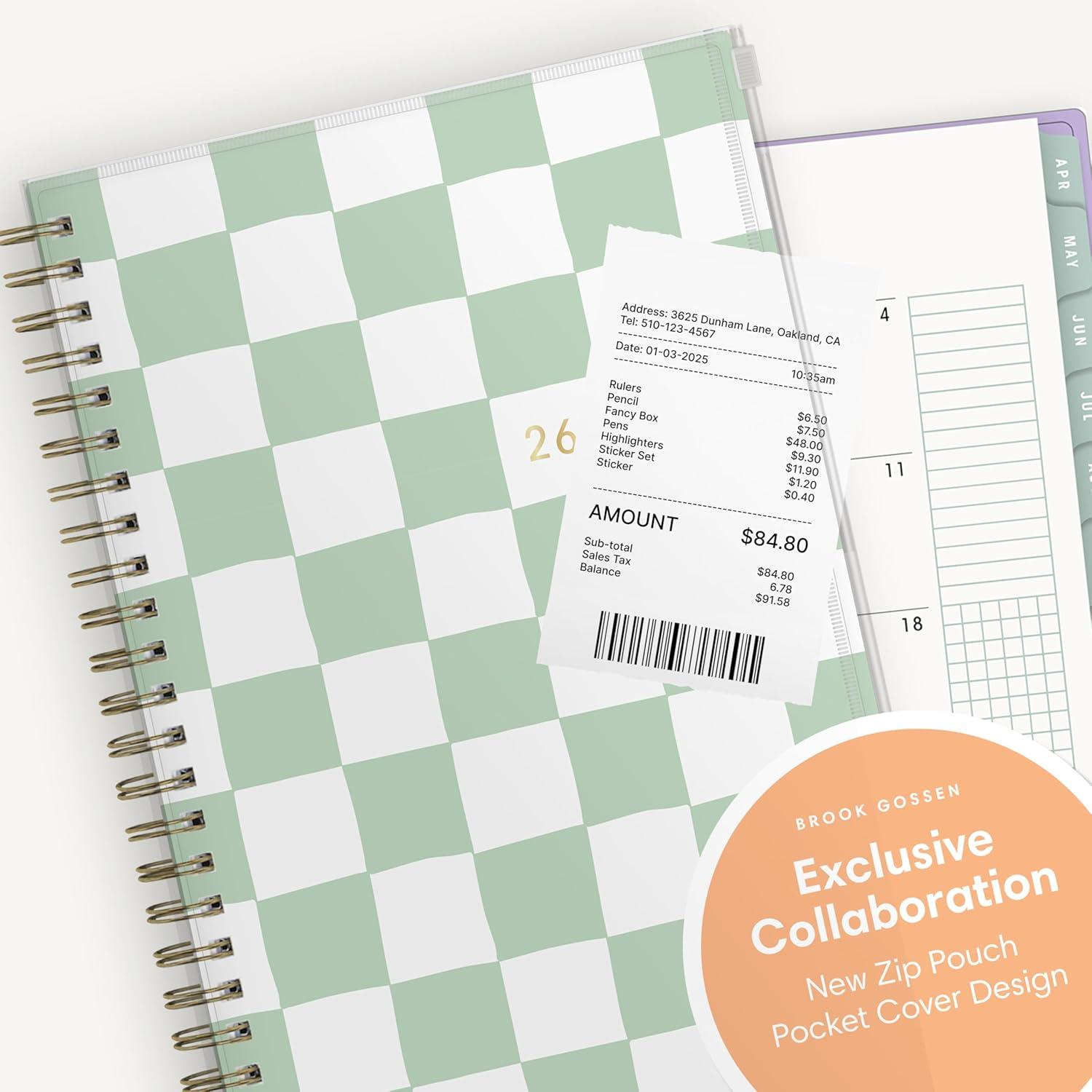 imageBlue Sky Brook Gossen 15 Month 20262027 Weekly and Monthly Academic Year Planner Calendar April 2026 June 2027 5 x 8 Flexible Cover With Zip Pouch Wirebound Laminated Tabs Storage Pocket Rainbow CityGreen Check 20262027