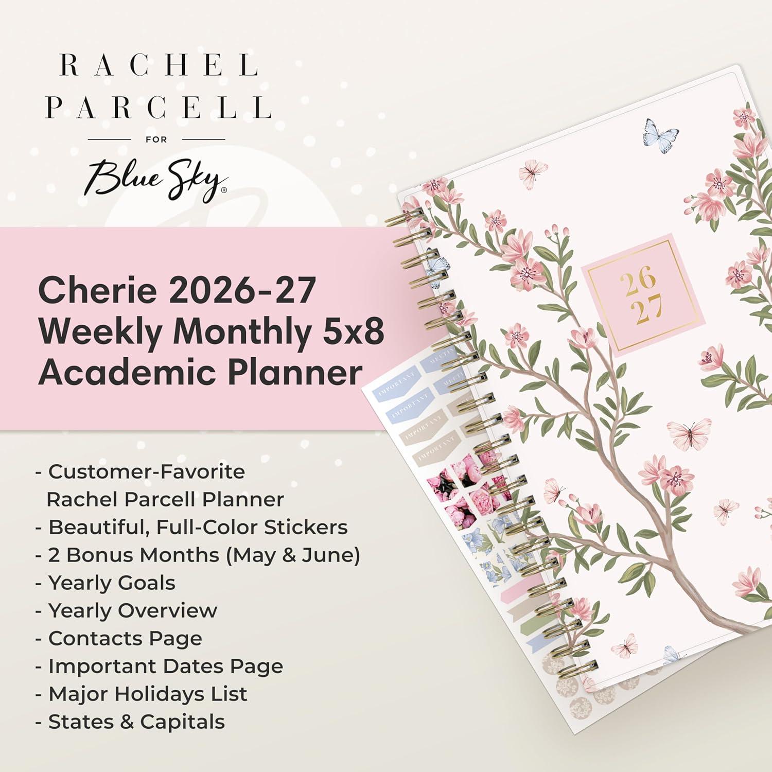 imageBlue Sky Rachel Parcell 20262027 Weekly and Monthly Academic Year Planner Calendar July 2026 June 2027 5 x 8 Flexible Cover Wirebound Laminated Tabs Storage Pocket Includes Stickers CherieCherie 20262027