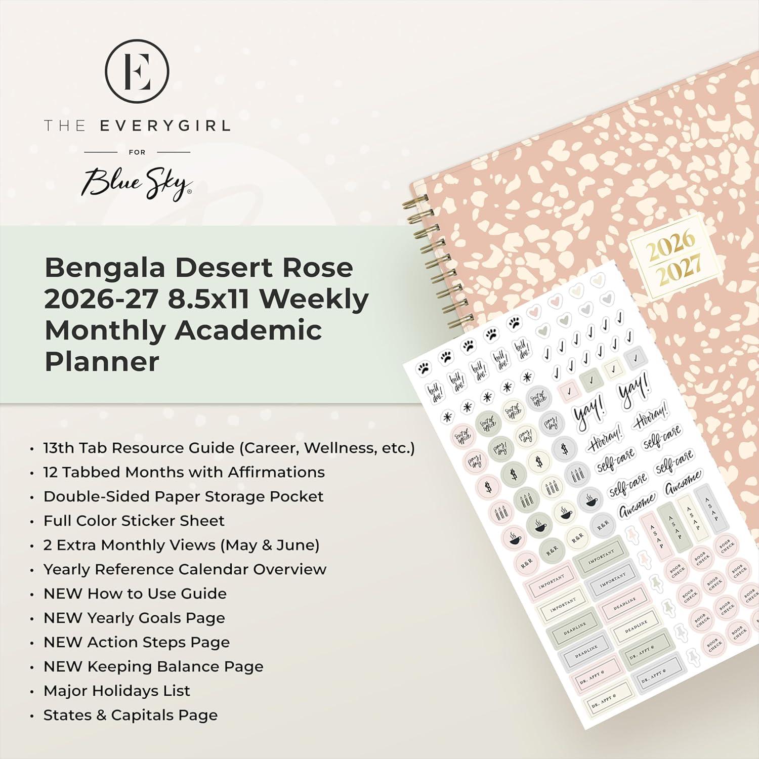 imageBlue Sky The Everygirl 20262027 Weekly and Monthly Academic Year Planner Calendar July 2026 June 2027 5 x 8 Flexible Cover Wirebound Laminated Tabs Storage Pocket Includes Stickers Bengala Desert RoseBengala Desert Rose 20262027
