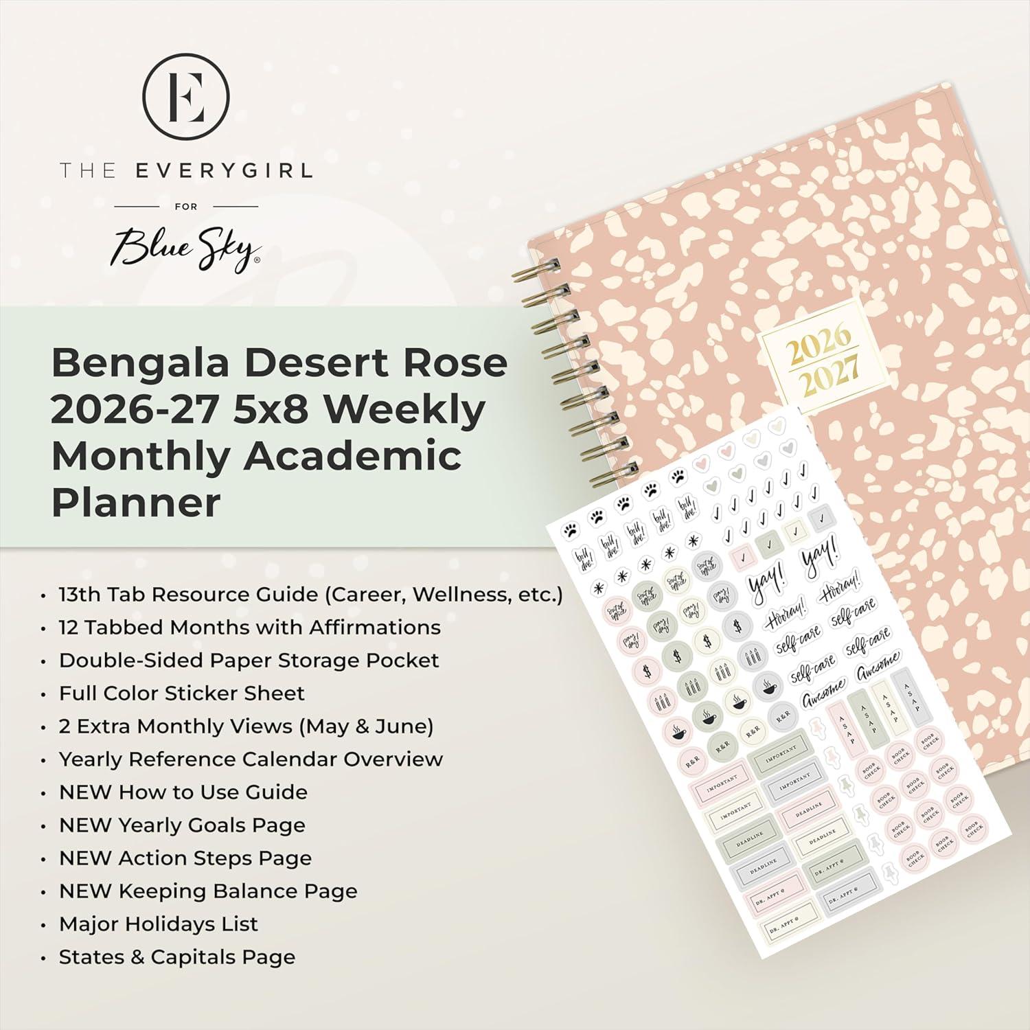 imageBlue Sky The Everygirl 20262027 Weekly and Monthly Academic Year Planner Calendar July 2026 June 2027 5 x 8 Flexible Cover Wirebound Laminated Tabs Storage Pocket Includes Stickers Bengala Desert RoseBengala Desert Rose 20262027