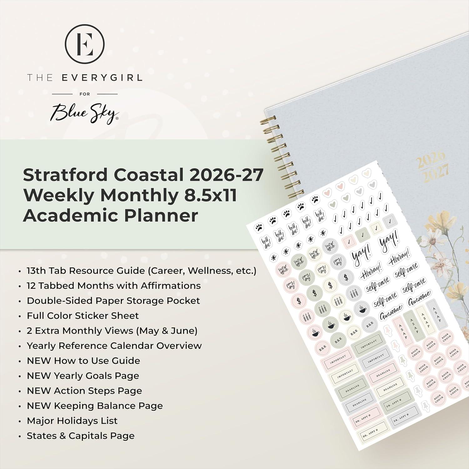 imageBlue Sky The Everygirl 20262027 Weekly and Monthly Academic Year Planner Calendar July 2026 June 2027 5 x 8 Flexible Cover Wirebound Laminated Tabs Storage Pocket Includes Stickers Stratford CoastalStratford Coastal 20262027