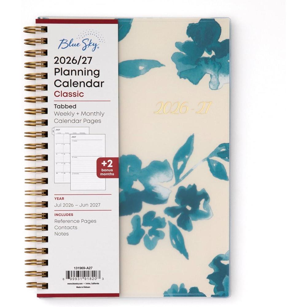 imageBlue Sky 20262027 Weekly and Monthly Academic Year Planner Calendar July 2026 June 2027 5 x 8 Flexible Cover Wirebound Laminated Tabs Bakah BlueBakah Blue 20262027