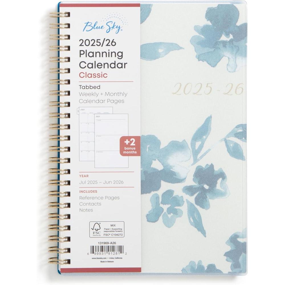 imageBlue Sky 20262027 Weekly and Monthly Academic Year Planner Calendar July 2026 June 2027 5 x 8 Flexible Cover Wirebound Laminated Tabs Bakah BlueBakah Blue 20252026