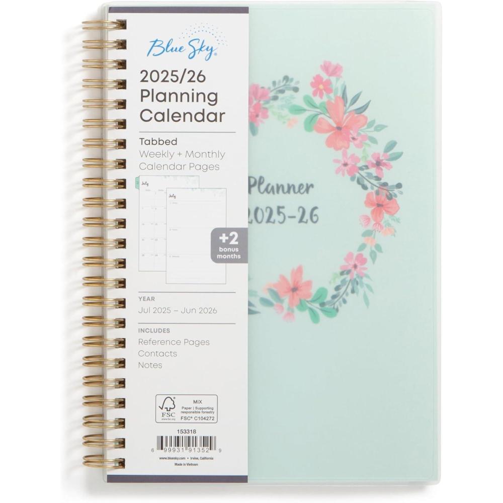 imageBlue Sky 20262027 Weekly and Monthly Academic Year Planner Calendar July 2026 June 2027 5 x 8 Flexible Cover Wirebound Laminated Tabs LaurelLaurel 20252026