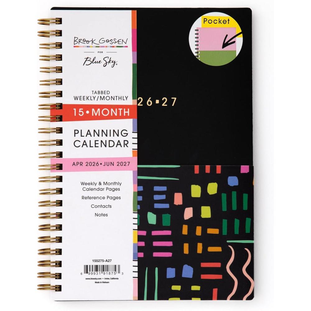 imageBlue Sky Brook Gossen 15 Month 20262027 Weekly and Monthly Academic Year Planner Calendar April 2026 June 2027 5 x 8 Flexible Cover With Zip Pouch Wirebound Laminated Tabs Storage Pocket Rainbow CityRainbow City 20262027