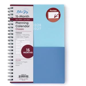 Blue Sky 2026-2027 Weekly and Monthly Academic Year 15 Month Planner Calendar, April 2026 – June 2027, 5″ x 8″, Flexible Cover With Pockets, Wirebound, Storage Pocket, Blues(Blues- 2026/2027)