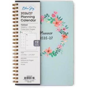 Blue Sky 2026-2027 Weekly and Monthly Academic Year Planner Calendar, July 2026 – June 2027, 5″ x 8″, Flexible Cover, Wirebound, Laminated Tabs, Laurel(Laurel- 2026/2027)