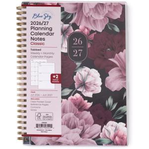 Blue Sky 2026-2027 Weekly and Monthly Academic Year Planner Calendar, July 2026 – June 2027, 5.875″ x 8.625″, Flexible Pocket Cover, Wirebound, Laminated Tabs, Includes Extra 30 Sheets of Notes, Dark Peonies(Dark Peonies- 2026/2027)