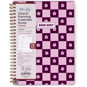 Blue Sky 2026-2027 Weekly and Monthly Academic Year Planner Calendar, July 2026 – June 2027, 5.875″ x 8.625″, Flexible Pocket Cover, Wirebound, Laminated Tabs, Includes Extra 30 Sheets of Notes, Dark Peonies(Mayla- 2026/2027)