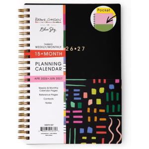Blue Sky Brook Gossen 15 Month 2026-2027 Weekly and Monthly Academic Year Planner Calendar, April 2026 – June 2027, 5″ x 8″, Flexible Cover With Zip Pouch, Wirebound, Laminated Tabs, Storage Pocket, Rainbow City(Rainbow City- 2026/2027)