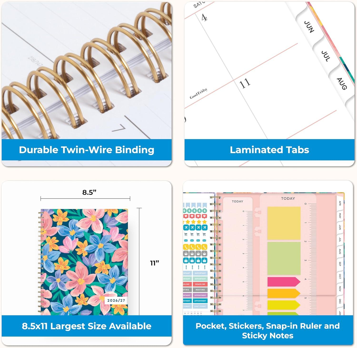 imageBlue Sky 15 Month 20262027 Weekly and Monthly Academic Year Planner Calendar April 2026 June 2027 85 x 11 Hard Cover Wirebound Laminated Tabs Storage Pocket Includes Snapin Ruler wSticky Notes amp Sticker Sheet Londonberry WhiteNerina 20262027