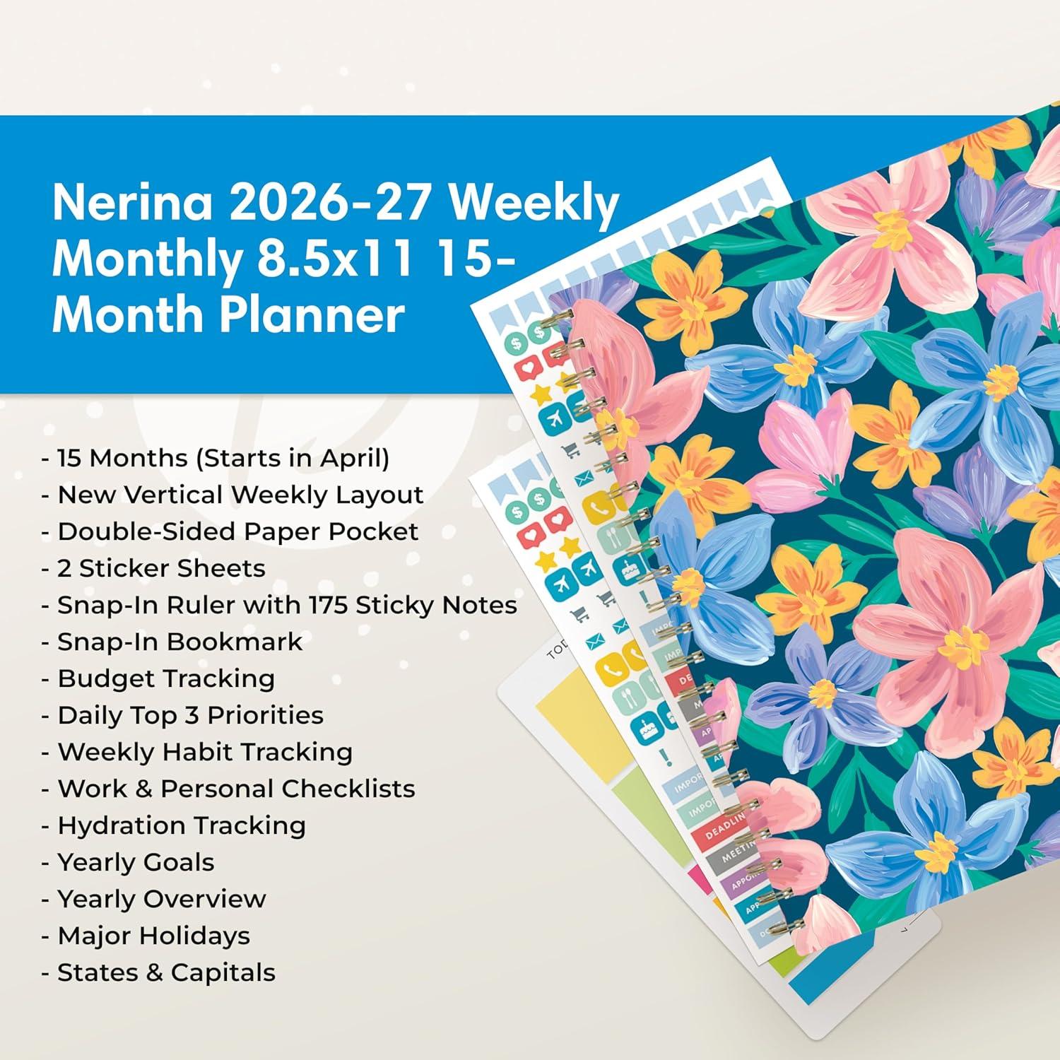 imageBlue Sky 15 Month 20262027 Weekly and Monthly Academic Year Planner Calendar April 2026 June 2027 85 x 11 Hard Cover Wirebound Laminated Tabs Storage Pocket Includes Snapin Ruler wSticky Notes amp Sticker Sheet Londonberry WhiteNerina 20262027